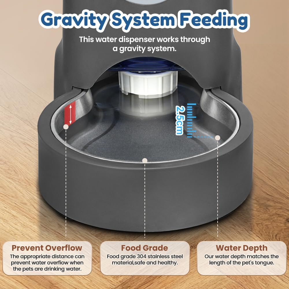 1 gallon automatic cat feeder gravity stainless steel showing dimensions