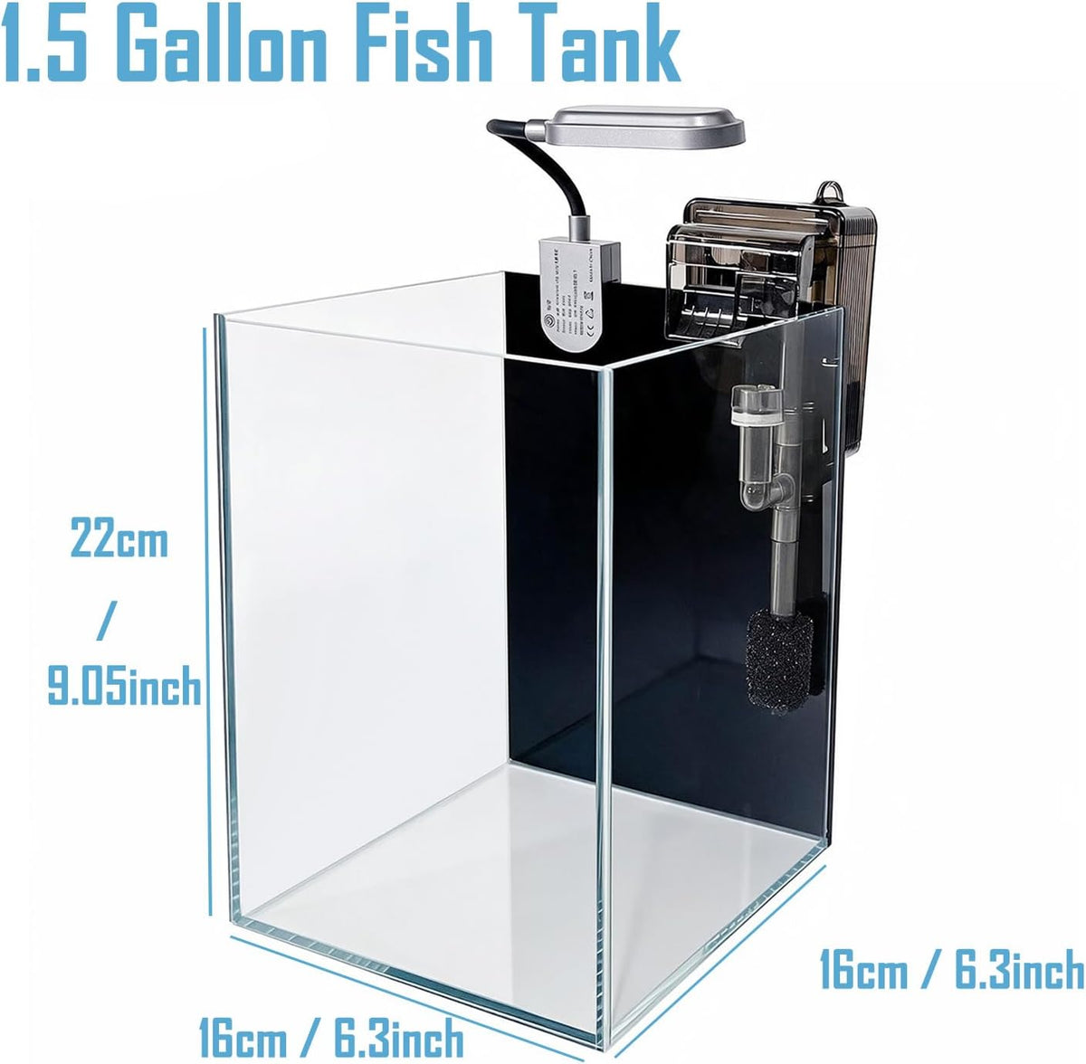 1.5 gallon fish tank starter kits, nano glass, side view