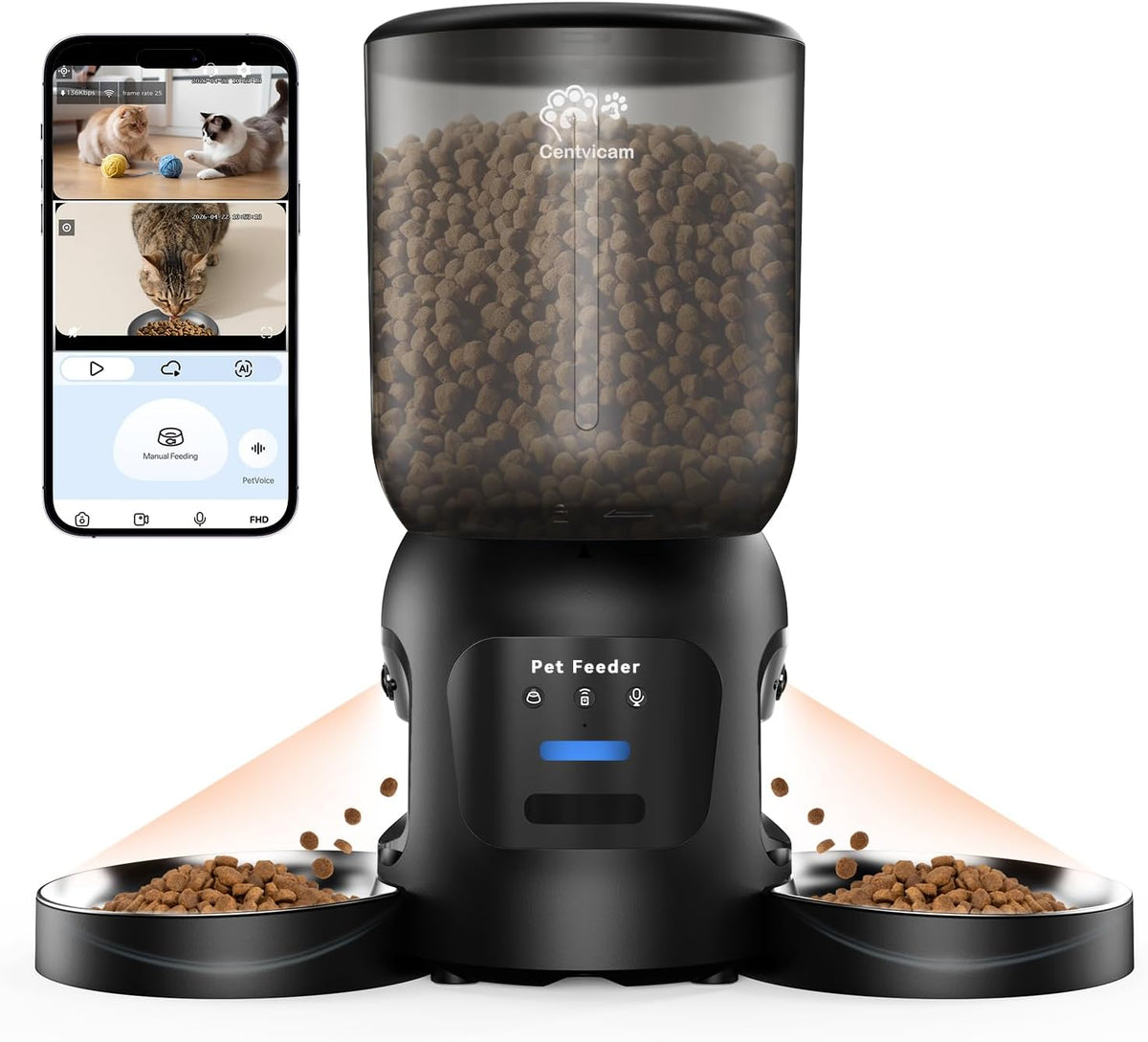automatic cat feeder with two hd camera for, main product view