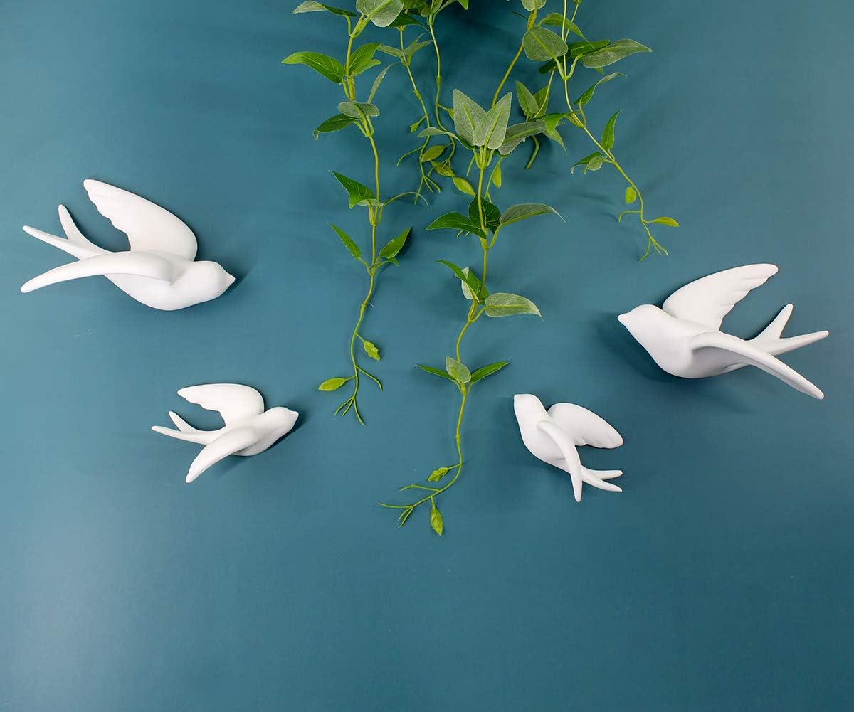 fanwnki ceramic flying birds sparrows wall mount hanging, side view