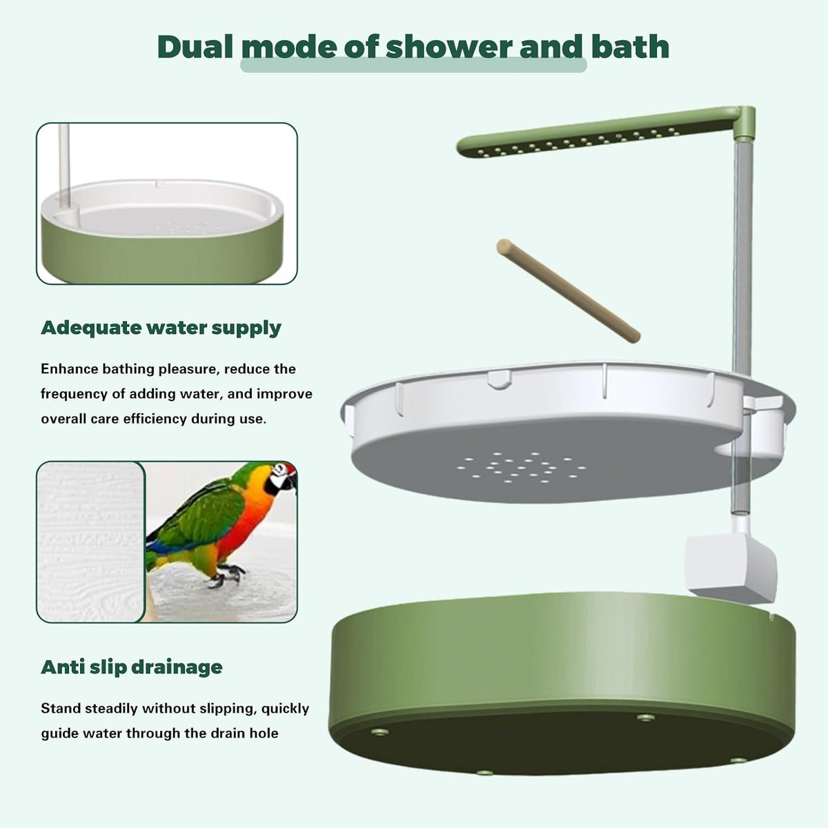 parrot bathtub bird automatic bath shower,large bird shower, side view