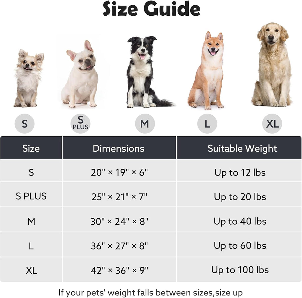 joejoy dog bed medium size dog, removable washable showing dimensions