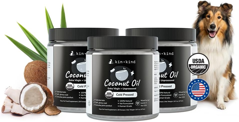 kin+kind organic coconut oil pet supplement for dogs, main product view