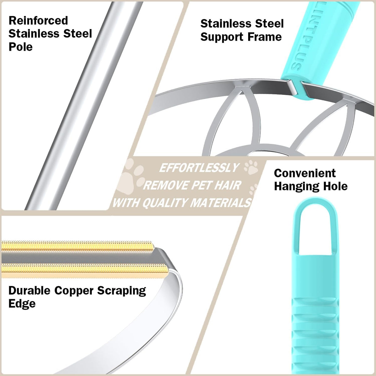 heavy duty carpet rake – 50" ultra-long pet, close-up detail