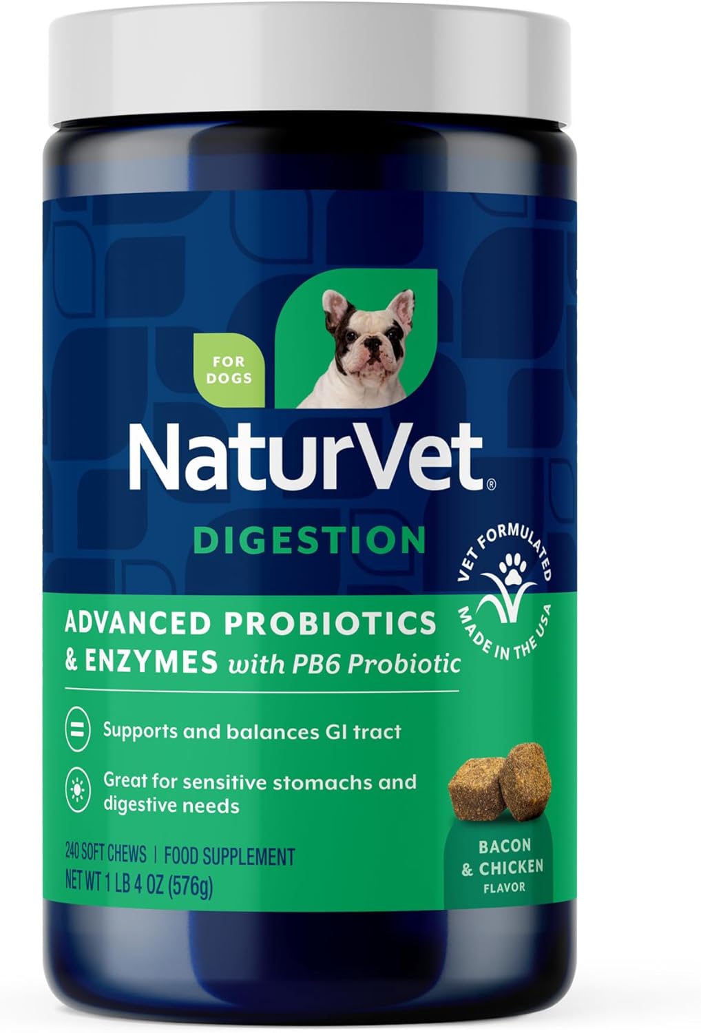 naturvet advanced probiotics & enzymes dog supplement, main product view