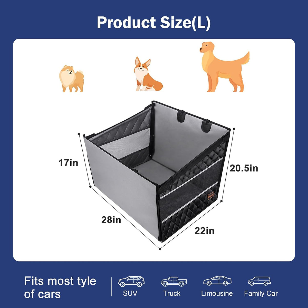 mixjoy dog car seat for large medium dogs, side view
