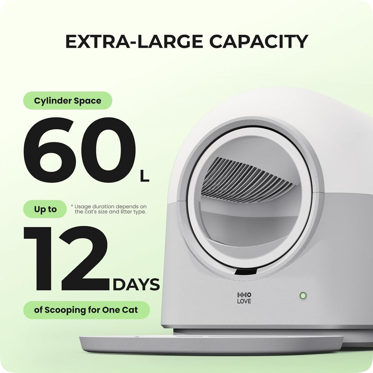 hholove self cleaning litter box automatic with safety showing dimensions