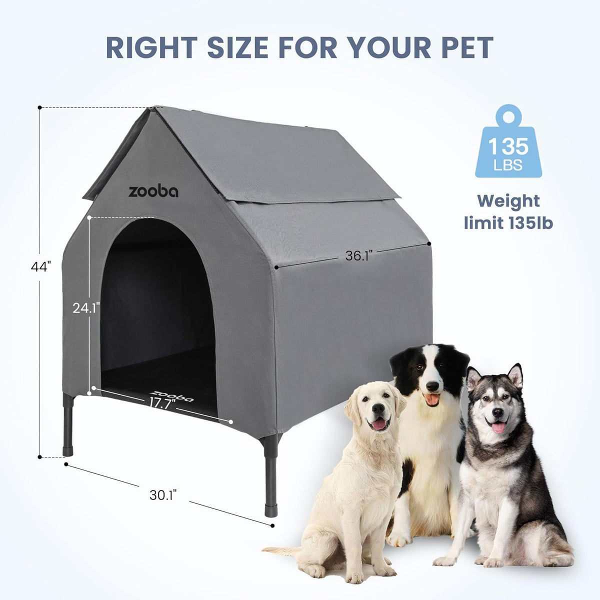 zooba large dog house outdoor, 36in elevated 2-in-1, side view