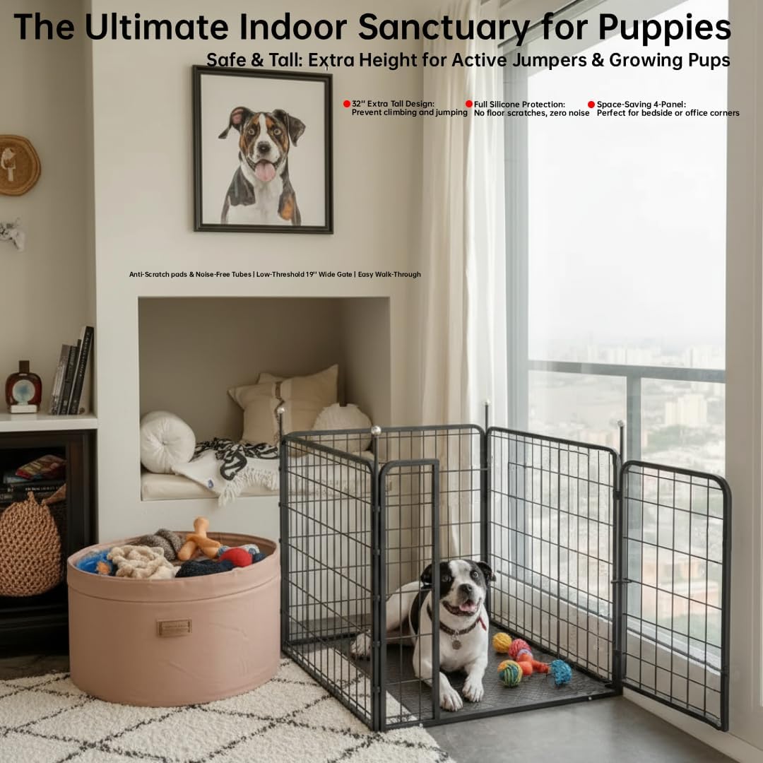 portable dog crates & playpen, 32'' metal pet shown in use