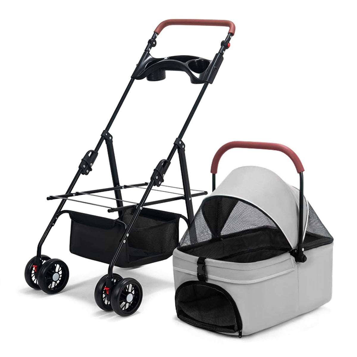 pet stroller-folding 4 wheels cat/dog stroller for medium showing dimensions