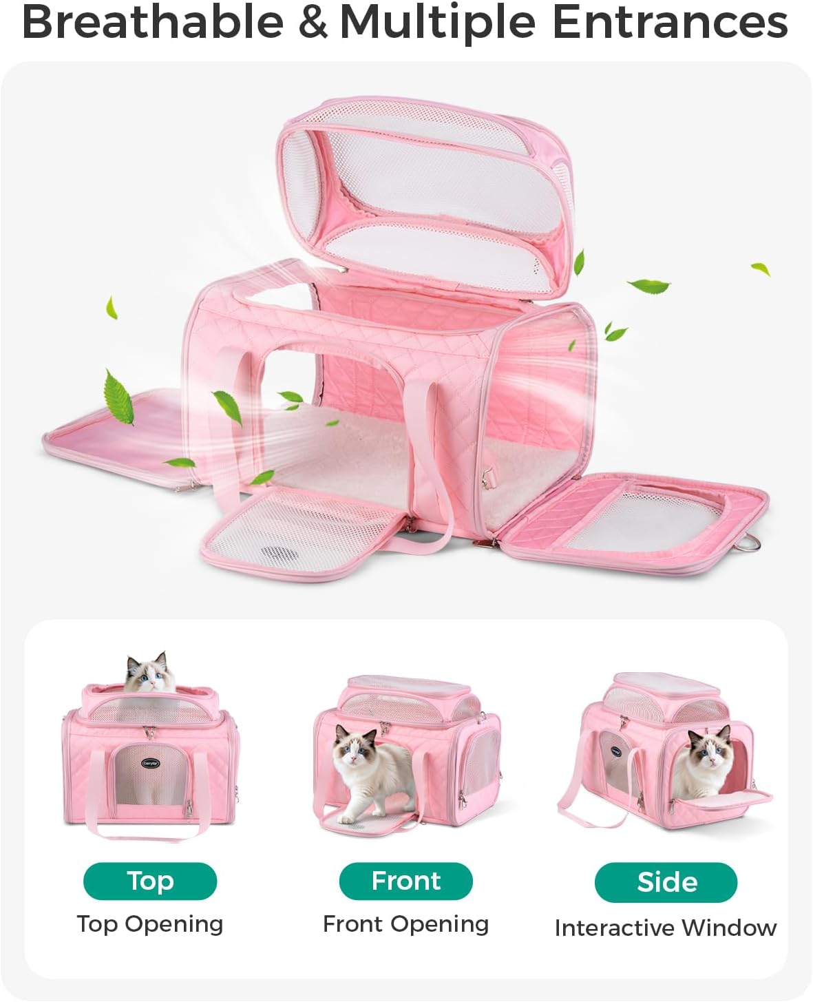 airline approved cat carrier with expandable top, 17x11x9.5 showing dimensions