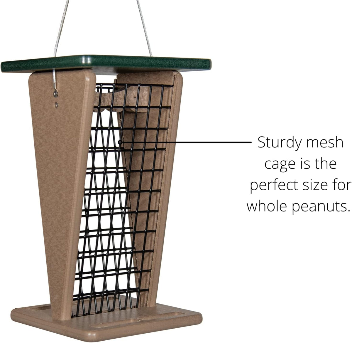 jcs wildlife poly lumber hanging whole peanut feeder, close-up detail