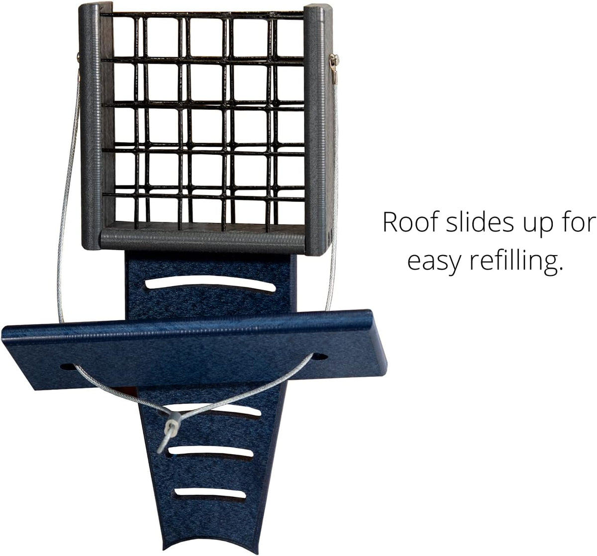 jcs wildlife blue/gray recycled poly lumber suet feeder, side view