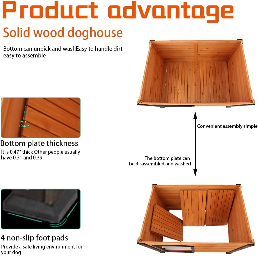 44.5" l extra large dog house outdoor weatherproof showing dimensions