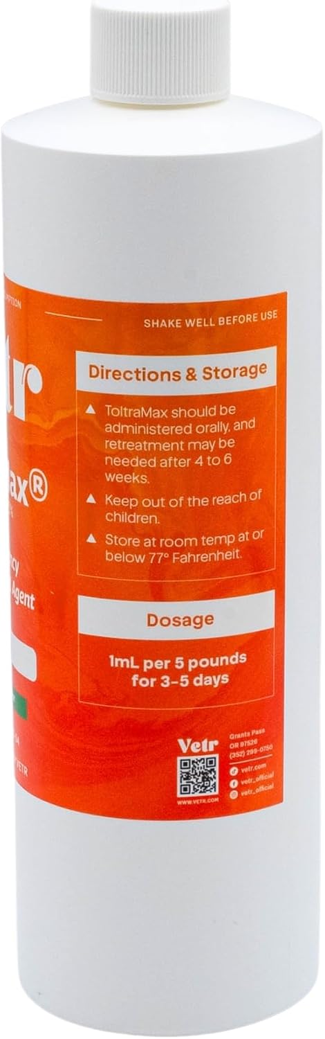 toltrazuril 5.0% for horses, dogs, cats, 500ml/16 ounce shown in use