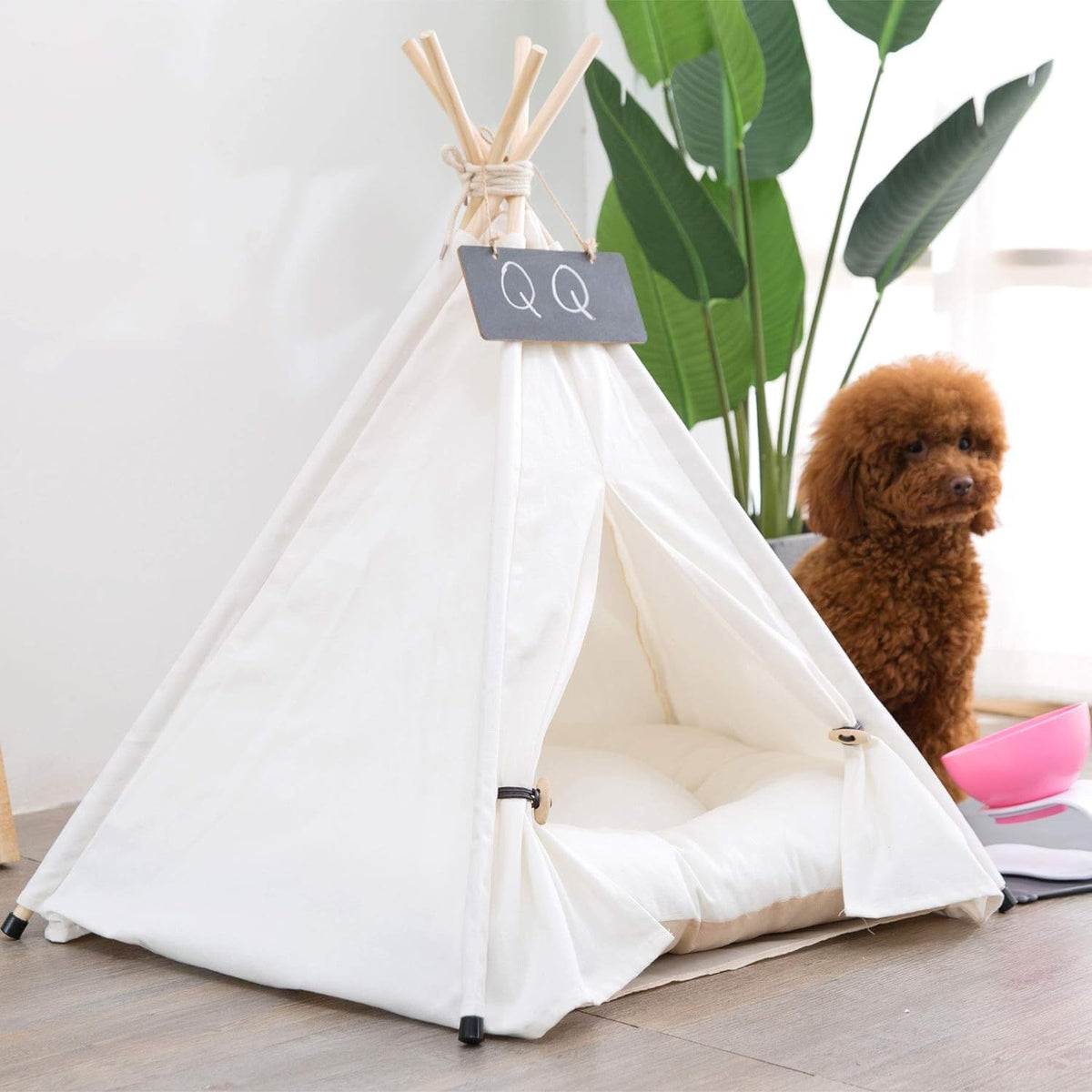 scnbom pet teepee dog & puppy cat tents shown in use