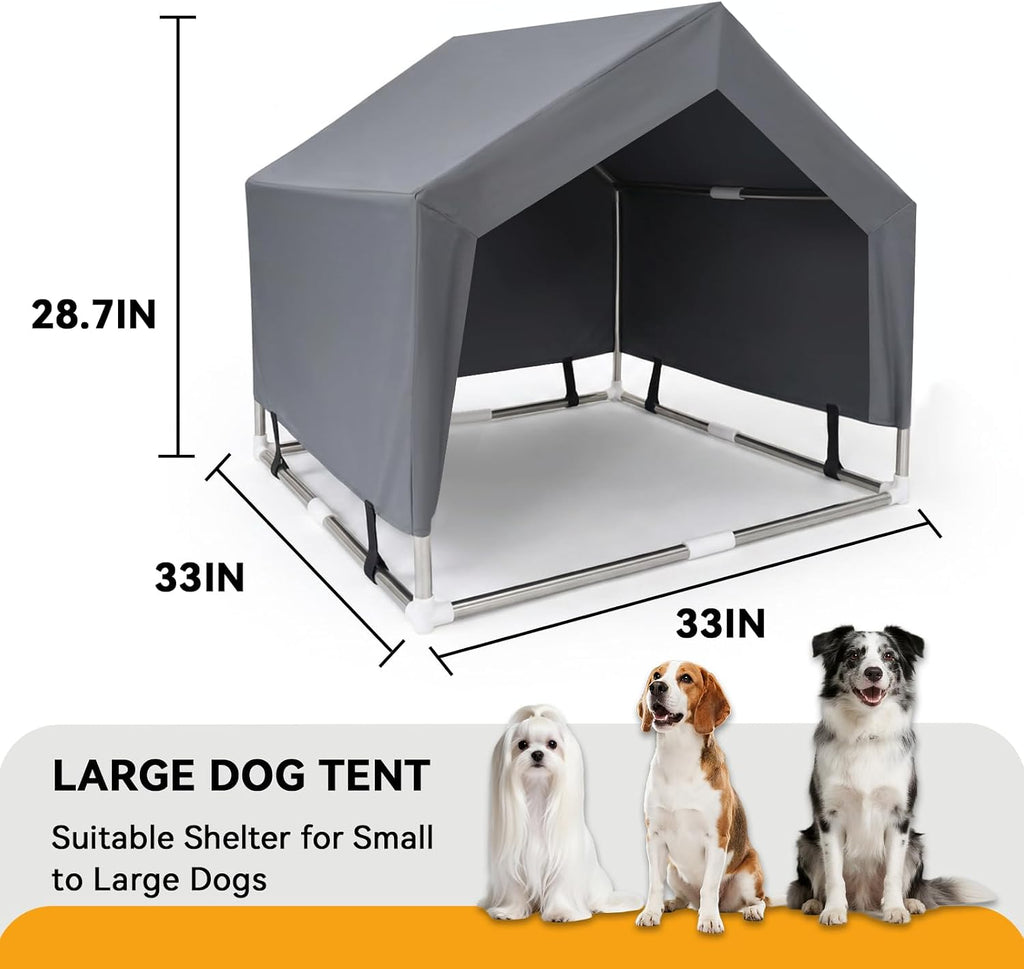 outdoor dog house tent, stainless steel frame dog showing dimensions
