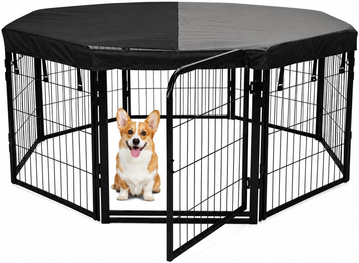 dog playpen w/octagon top shade cover - 24, main product view