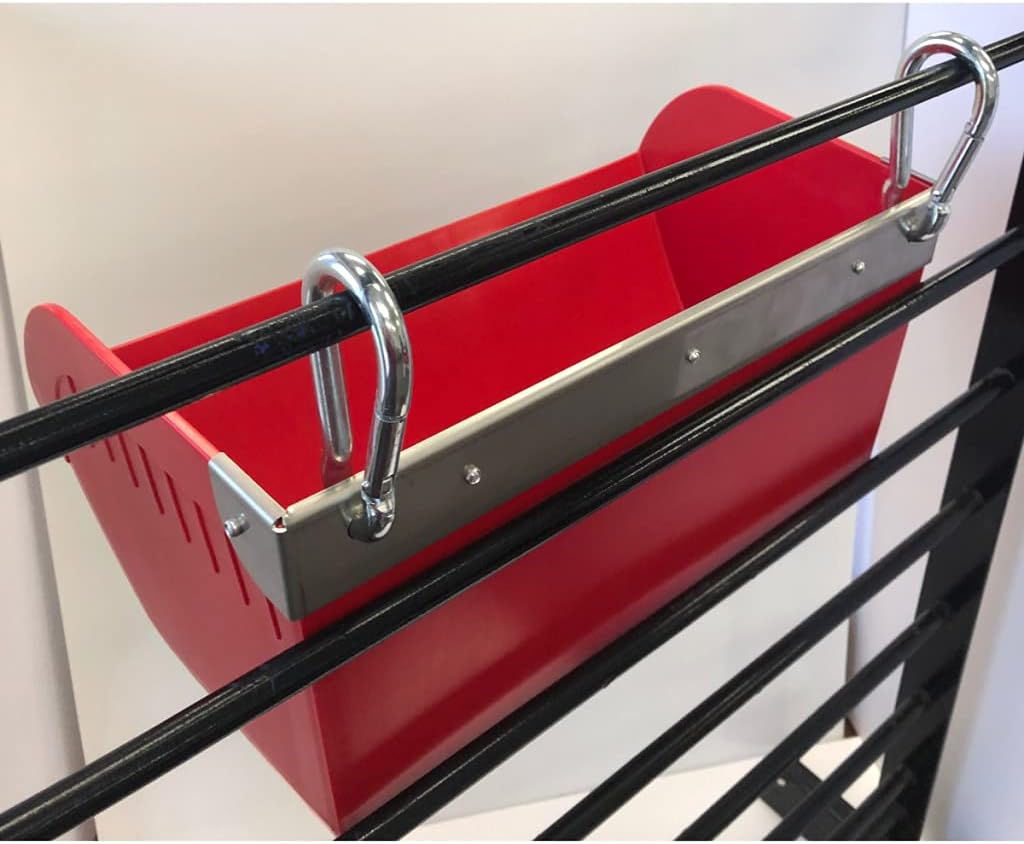 kane hanging feeder with guard, red, pack of, side view