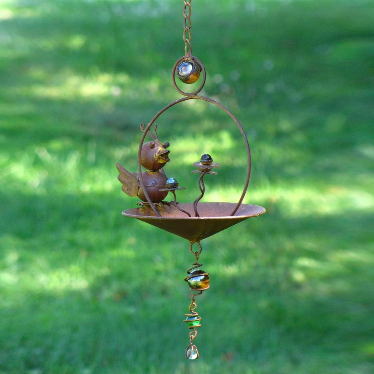 hanging umbrella bird-feeder decorations (set of all 6 shown in use