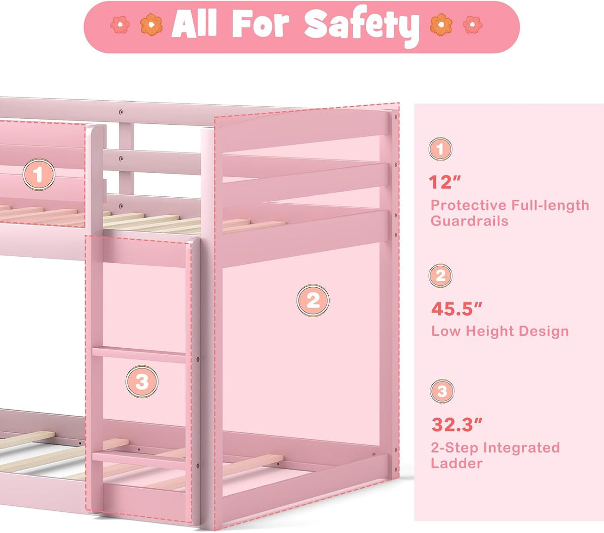 mat expert bunk bed twin over twin, low, side view
