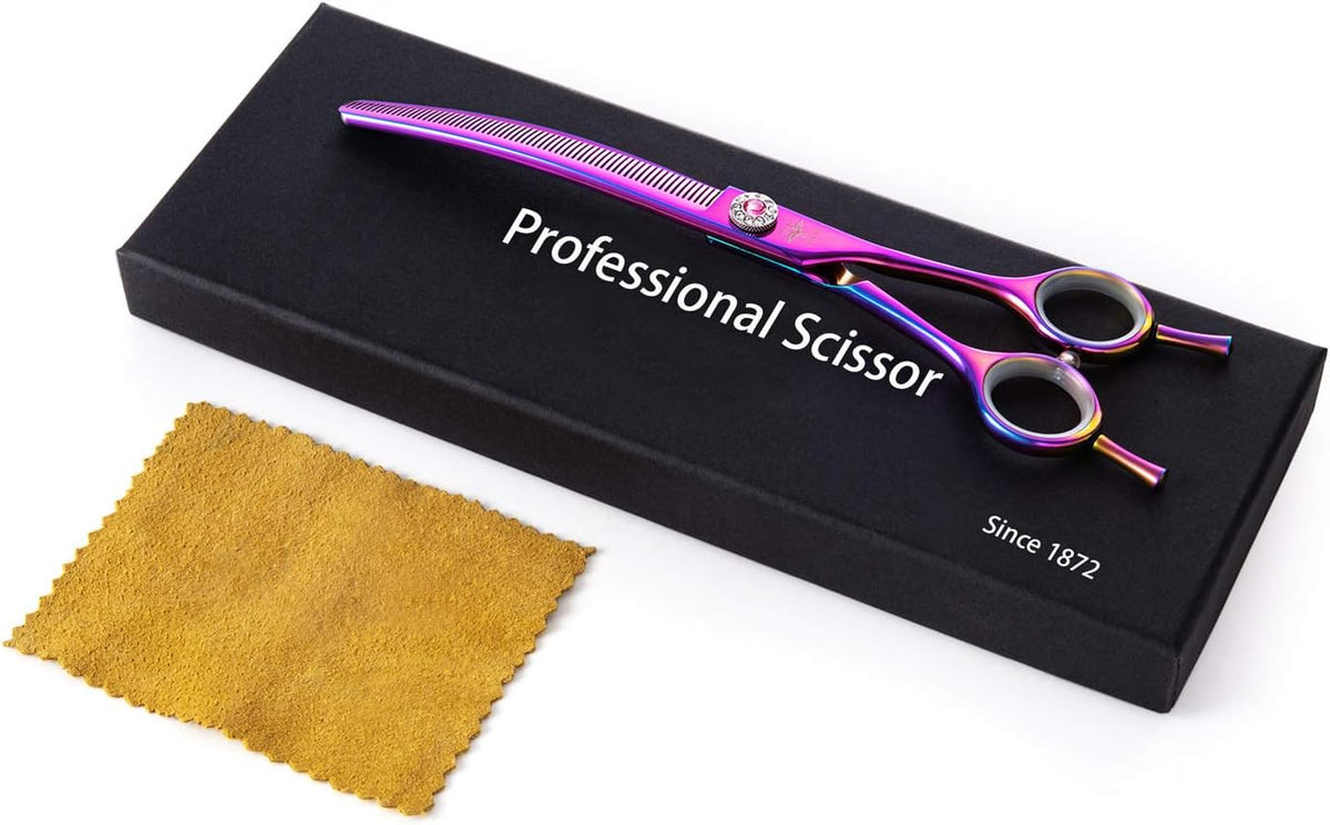 purplebird 7" dog grooming scissors - thinning texturizing showing dimensions
