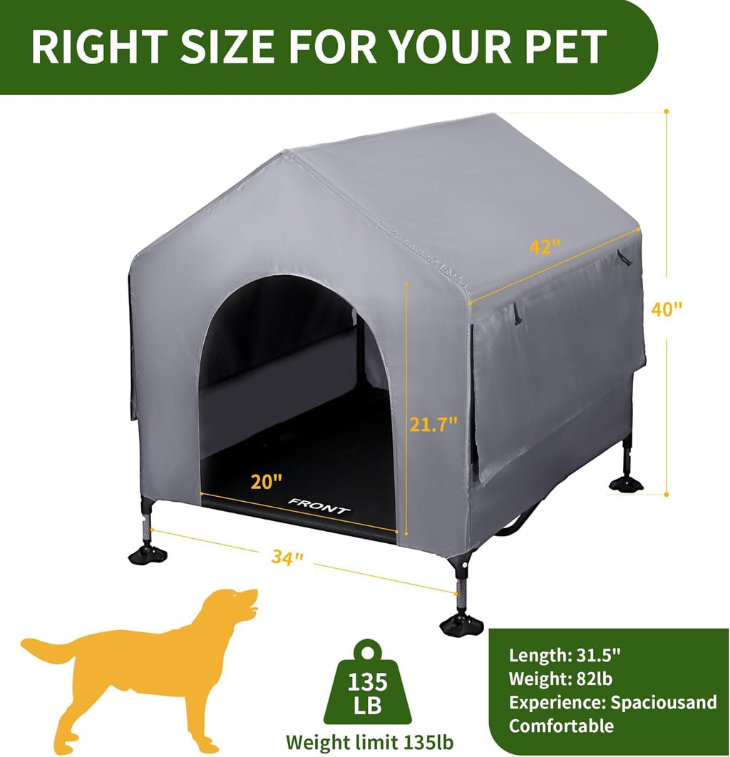 summertrail 42" large dog house outdoor indoor elevated, side view