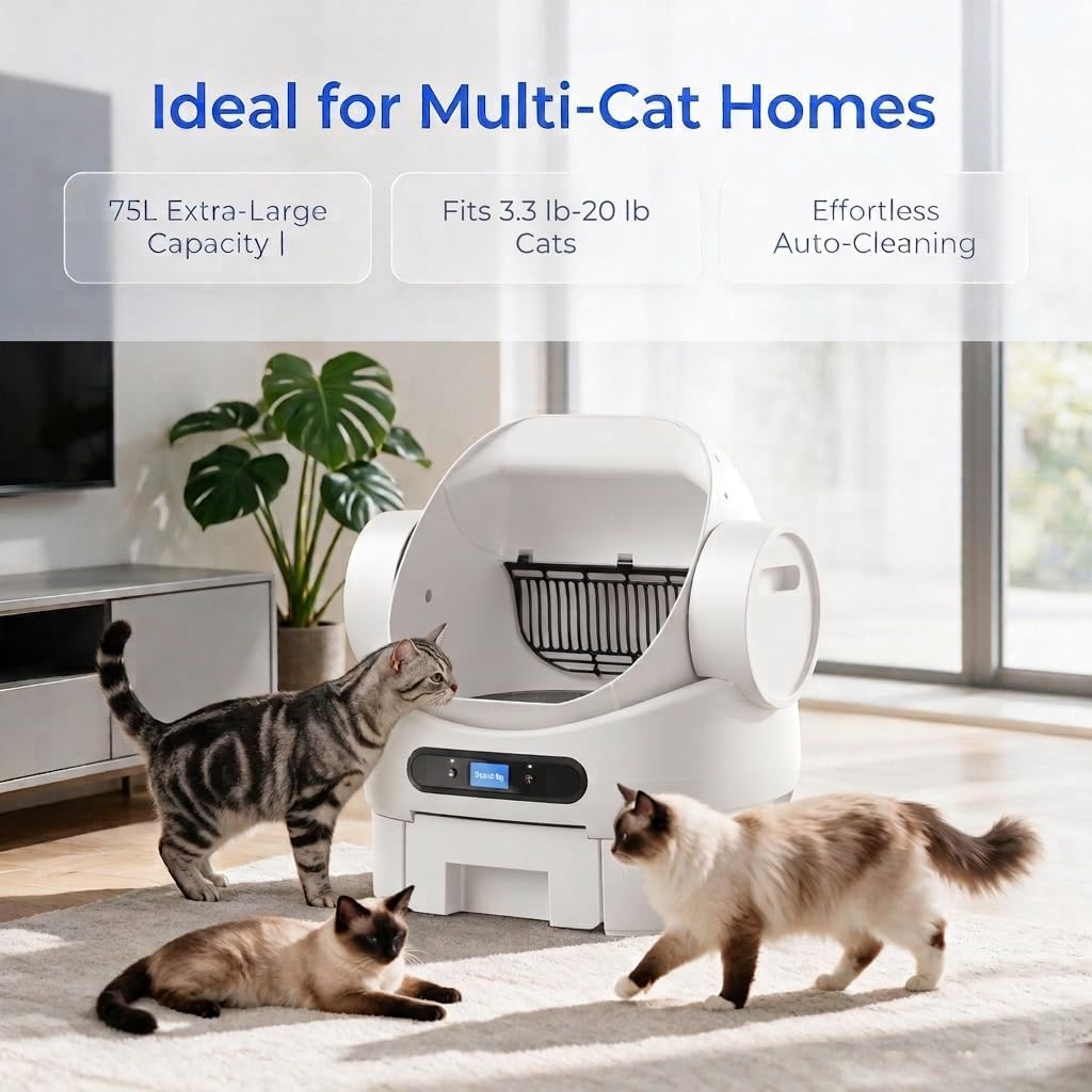 automatic litter box self cleaning, smart cat litter, side view