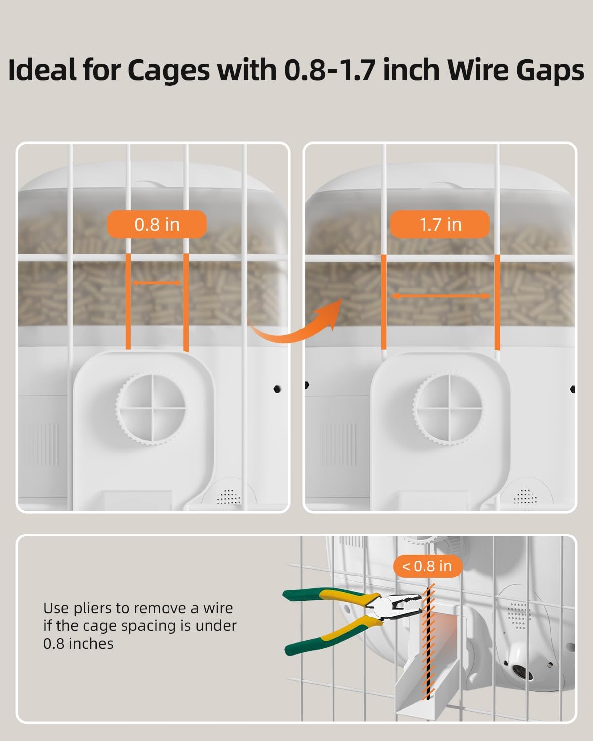 sandpoy hanging rabbit feeder for cage, programmable automatic, side view