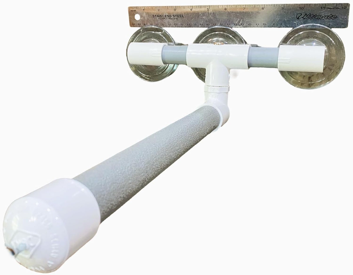polly's portable window-shower perch with suction cups for shown in use