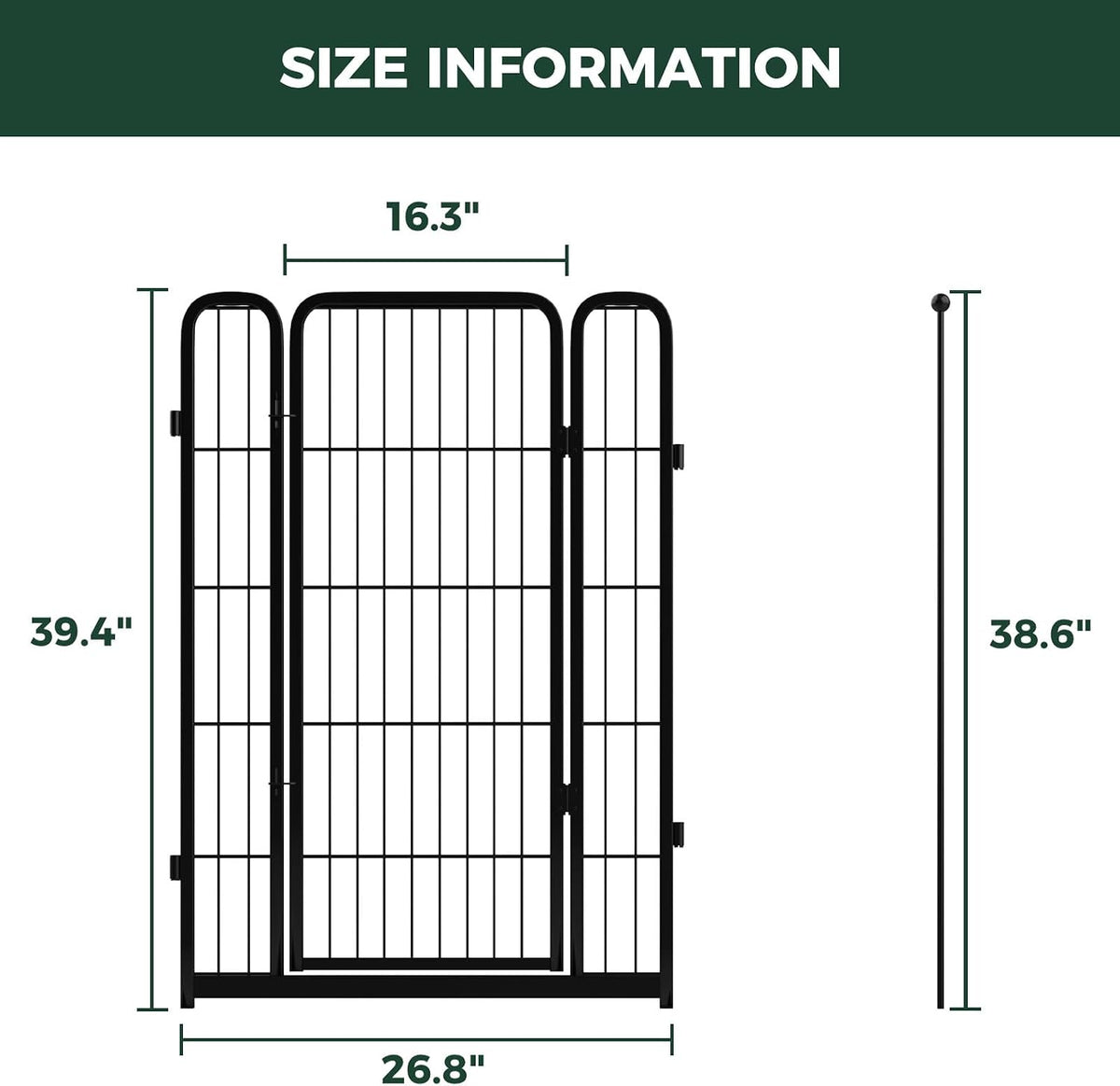 fxw add-on gate panel for indoor dog playpen showing dimensions