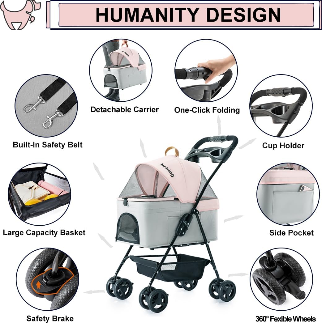pet stroller with detachable carrier for small dogs&cats, side view