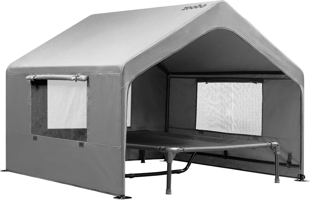 zooba extra large dog shade with elevated bed, front angle view