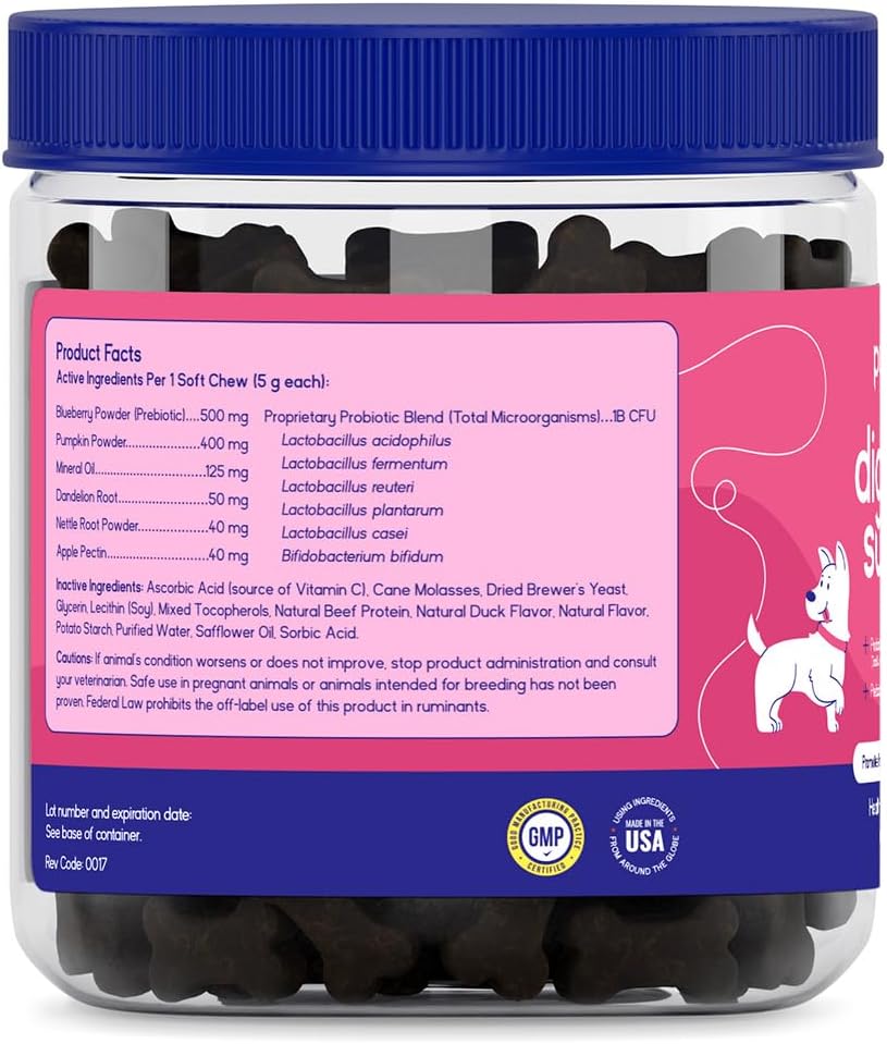pupgrade digestive support for dogs, duck flavor shown in use