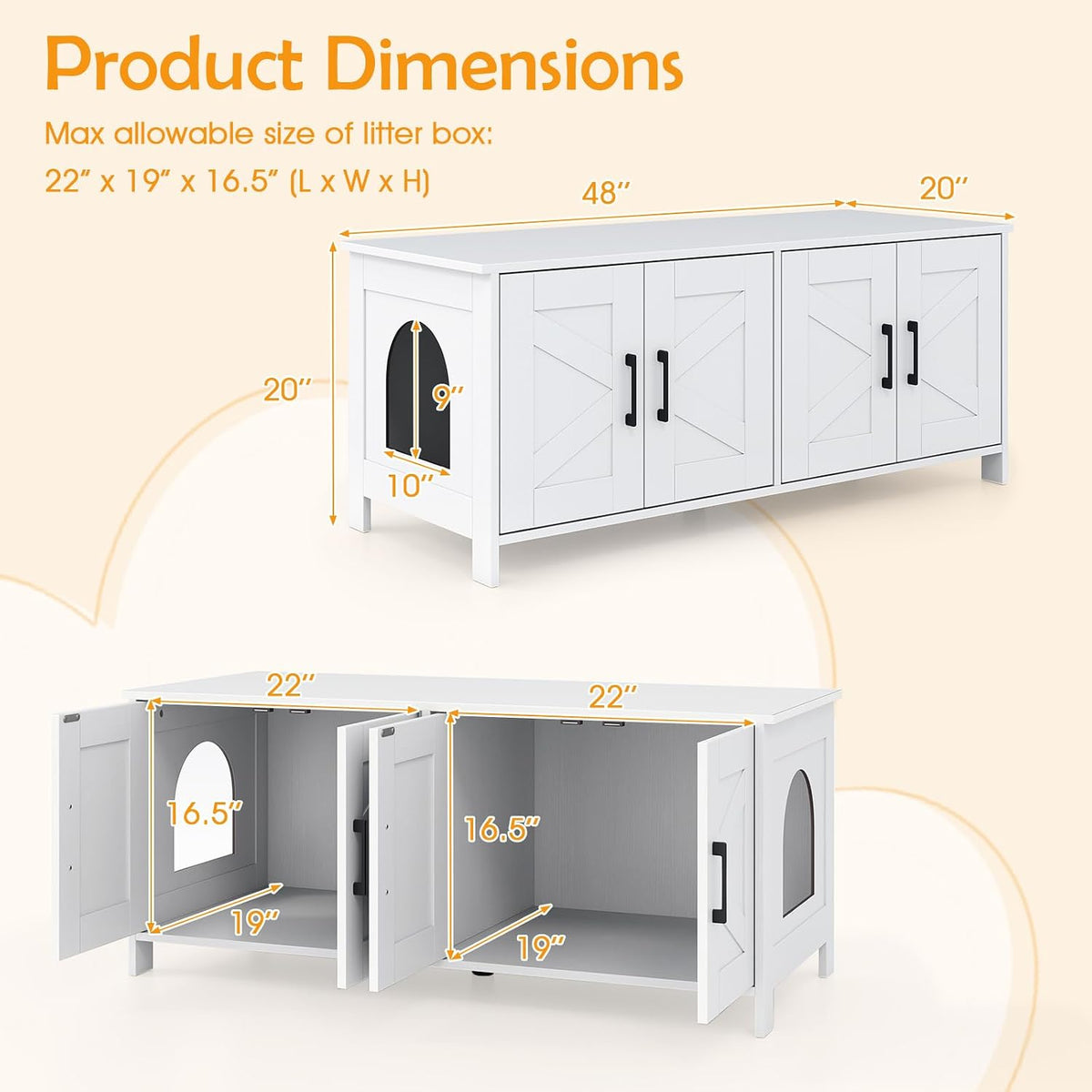 petsite double cat litter box enclosure, modern litter, side view