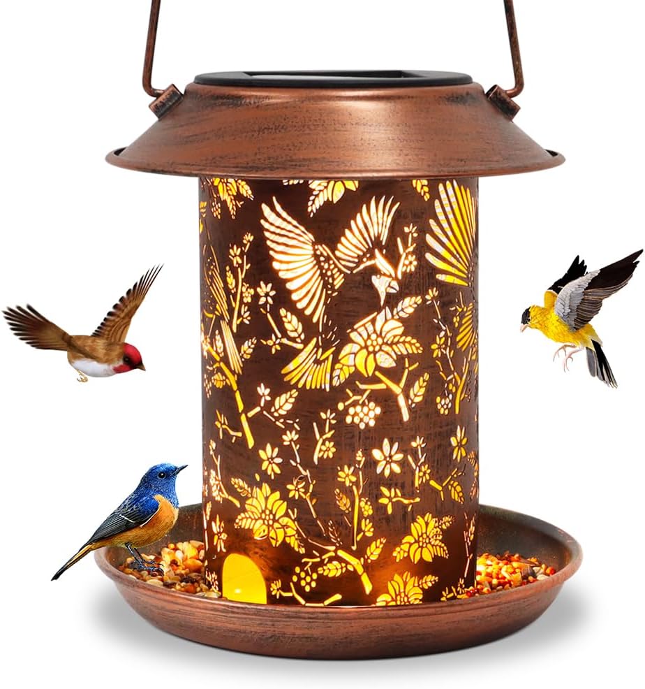 cardinal solar bird feeder outdoor waterproof hanging garden, main product view