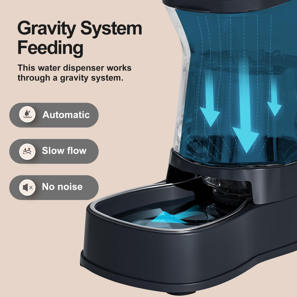 automatic dog water dispenser, stainless steel bowls feeder, close-up detail