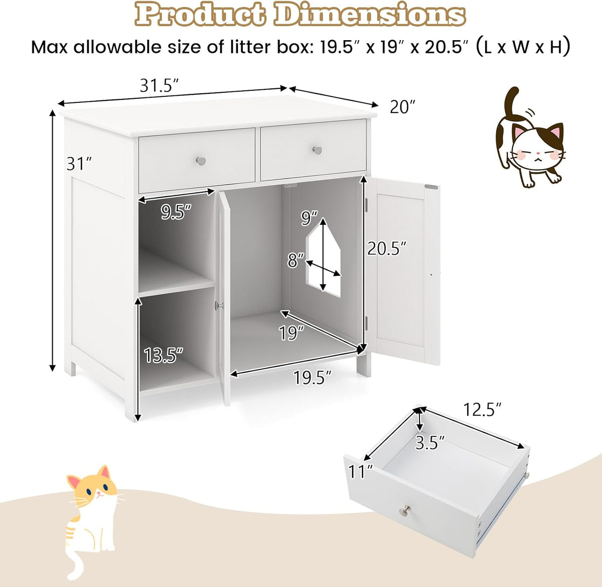 petsite white cat litter box enclosure, modern hidden, side view
