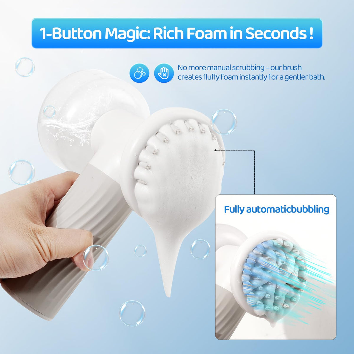 furgo dog bath brush with automatic shampoo & shown in use