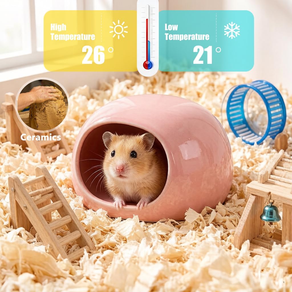 small animal backpack carrier & ceramic hamster hideout, close-up detail