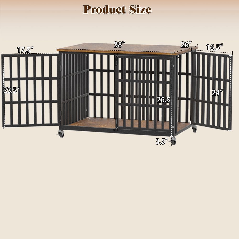 38 inch dog crate furniture, heavy duty wooden, close-up detail