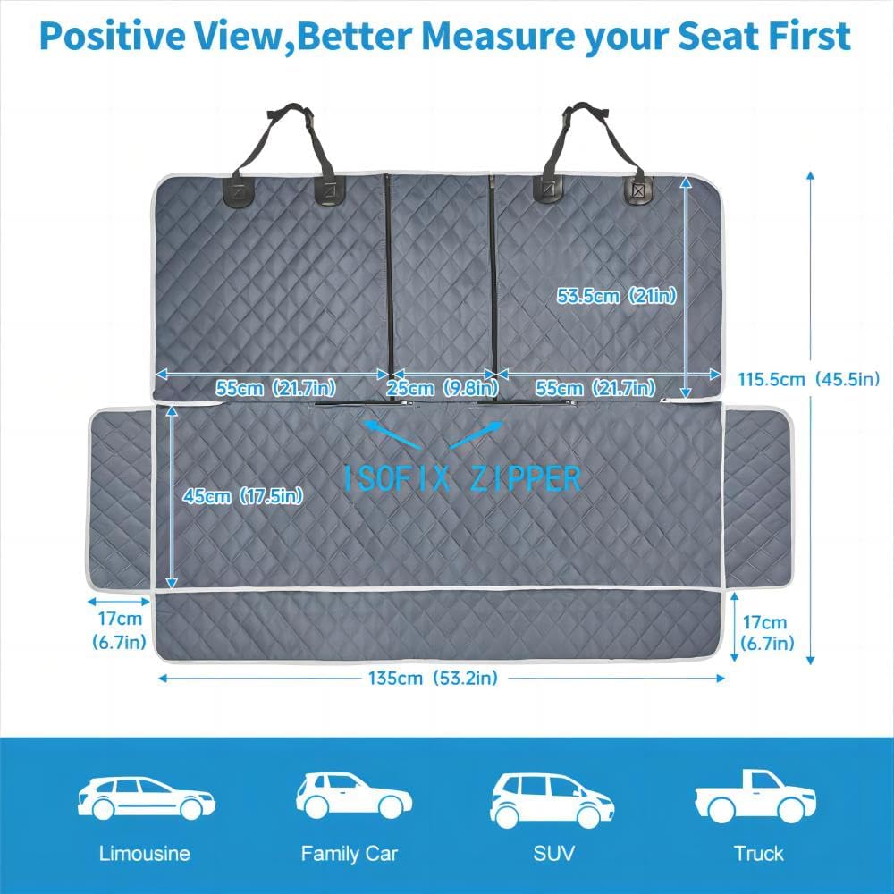 anosospecial grey dog car seat cover for back shown in use