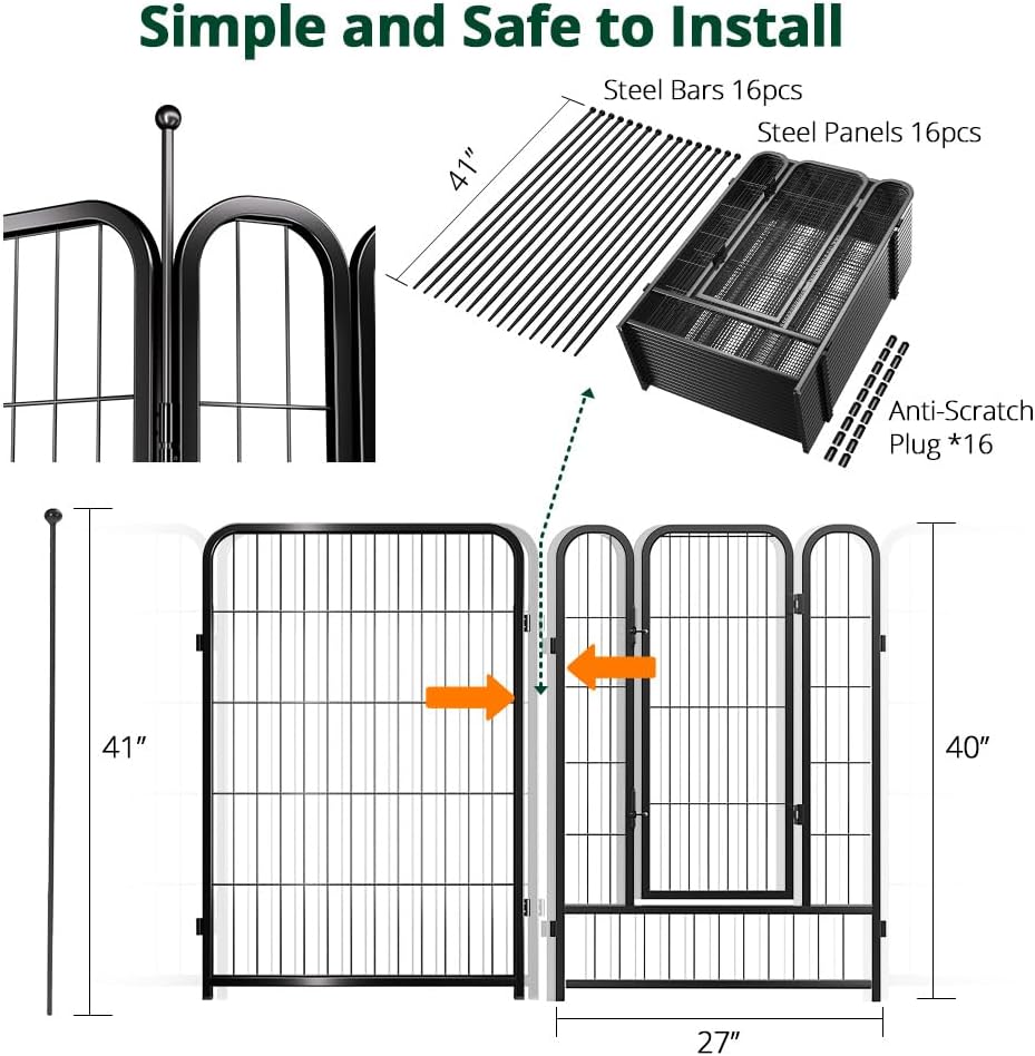 pawgiant dog fence playpen 24”/32”/40” indoor outdoor for showing dimensions