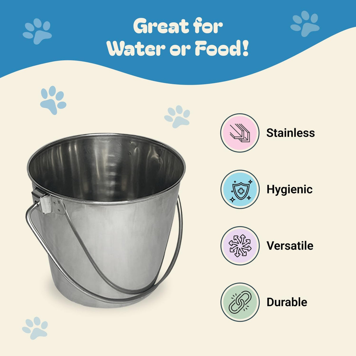 heavy stainless steel round bucket, 9 quart | shown in use