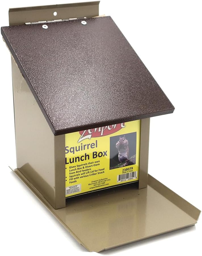 squirrel lunch box hopper bird feeder - 6, close-up detail