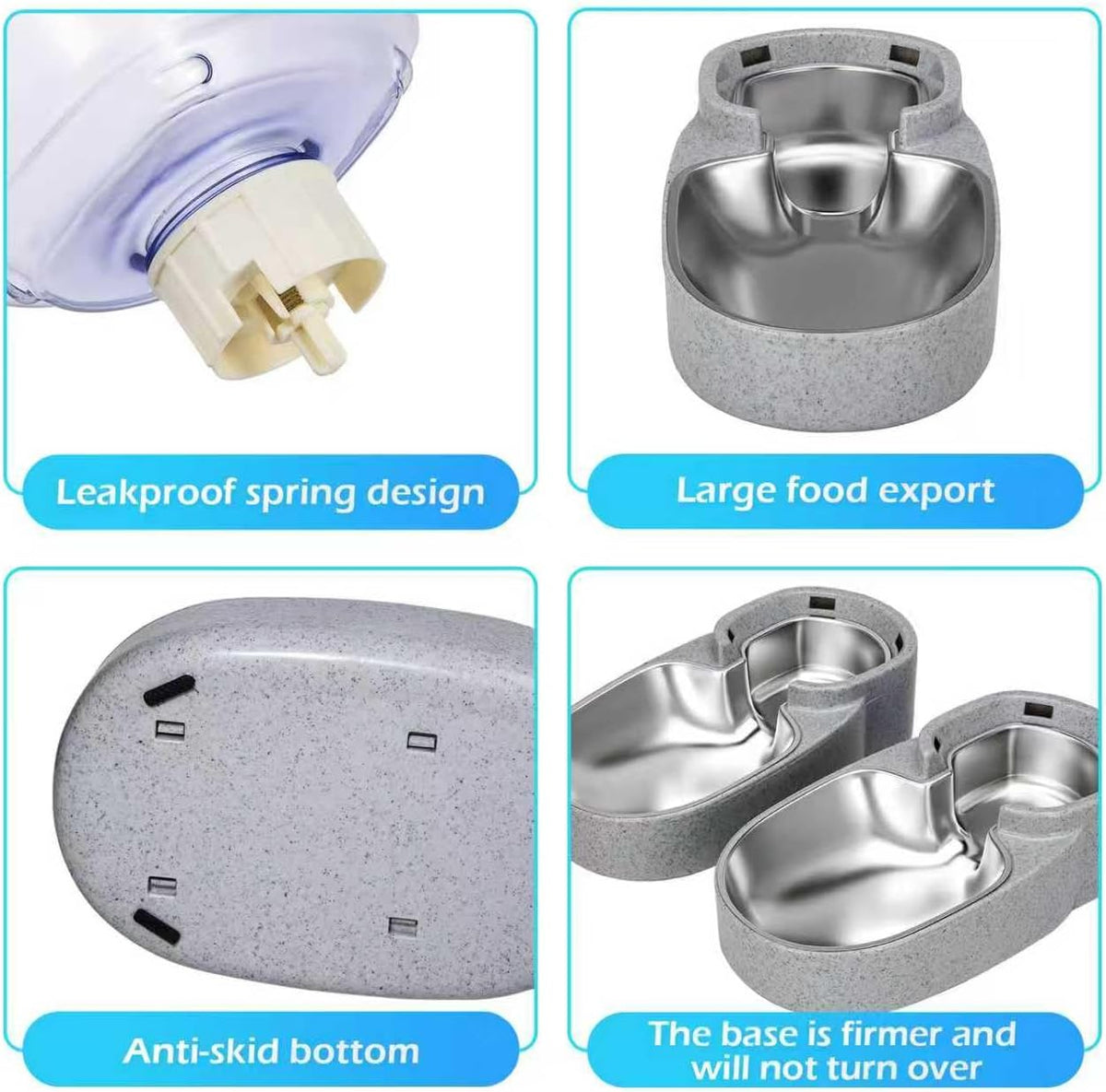 automatic cat feeder and water dispenser with stainless showing dimensions