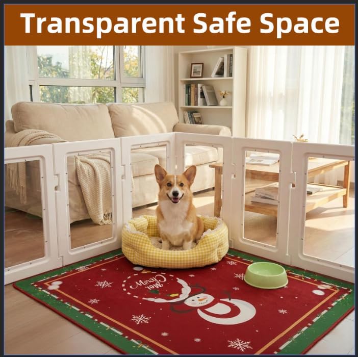 clear acrylic dog playpen indoor, white, 24" h, side view