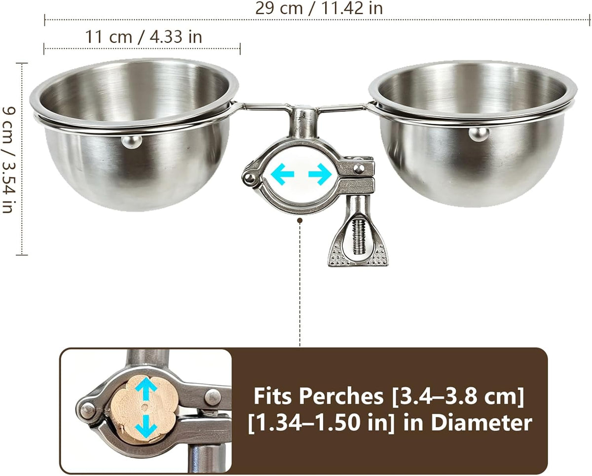 aotu snap-on anti-tip stainless steel bird food bowl shown in use