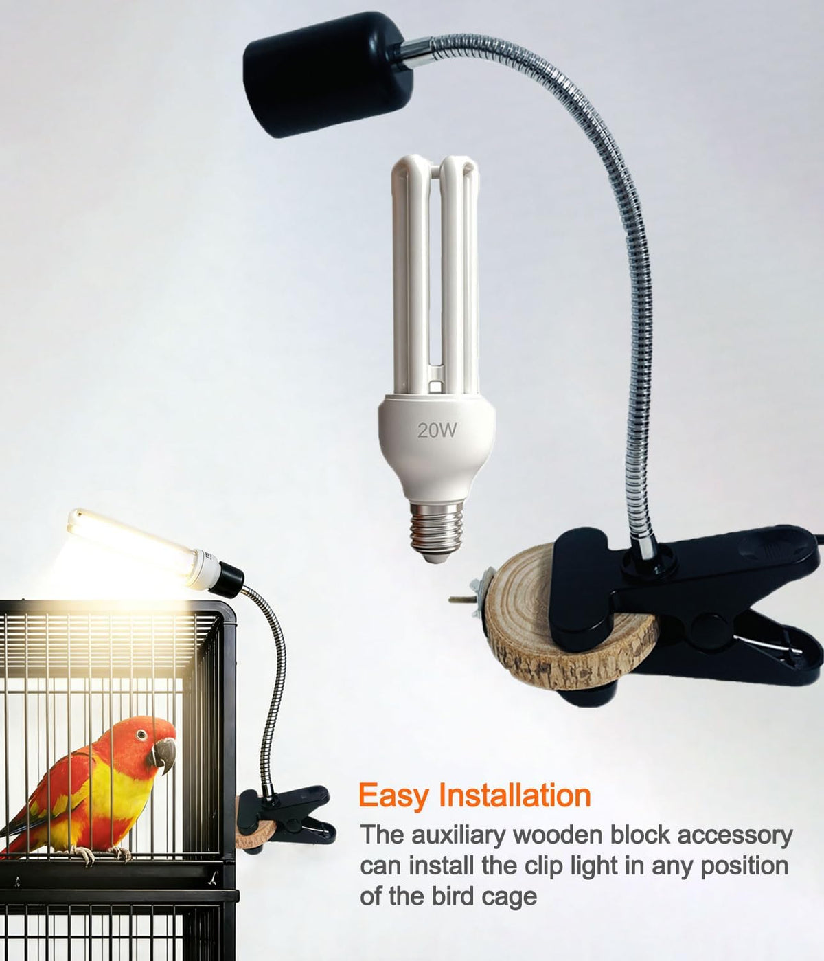 kingyeenuo bird cage light fixture combo kit, clip shown in use