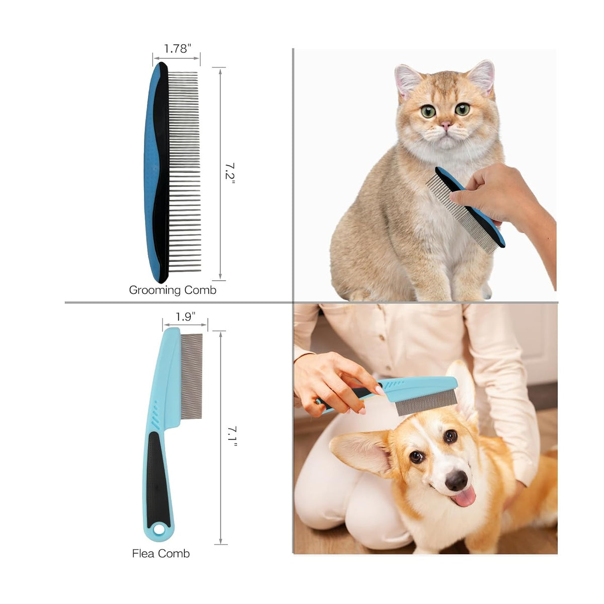 7‑in‑1 pet deshedding tool, dog grooming brush set, side view
